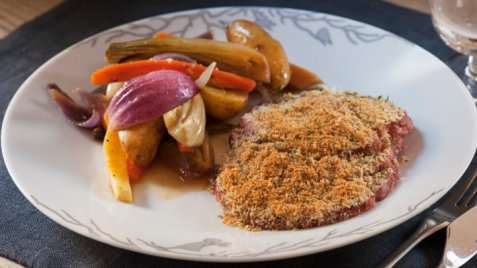Juleskinke med ovnsbakte rotgrønnsaker oppskrift.