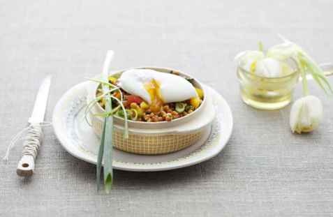Posjert egg med linser oppskrift.