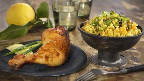 Marinert kyllinglår med couscous oppskrift.