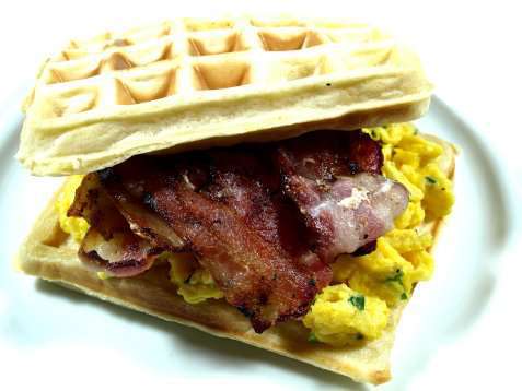 Vafler med bacon og eggerøre oppskrift.