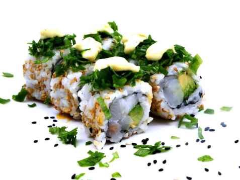 Inside out Maki med kveite og avokado oppskrift.