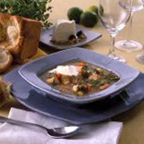 Fiskesuppe med hvitløksaioli oppskrift.