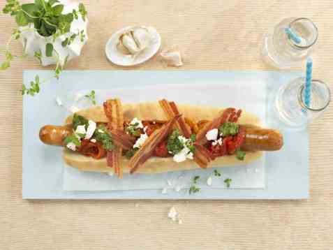 Hot chilipølse - footlong chili dog oppskrift.