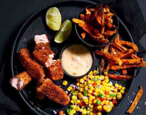 Crispy fish fingers oppskrift.