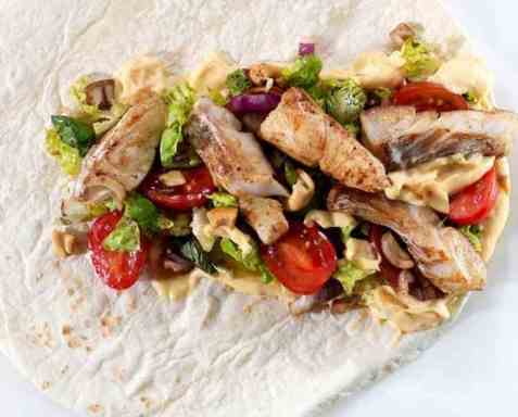 Wrap med stekt torsk oppskrift.
