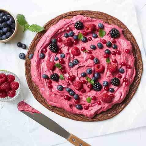 Browniepizza oppskrift.