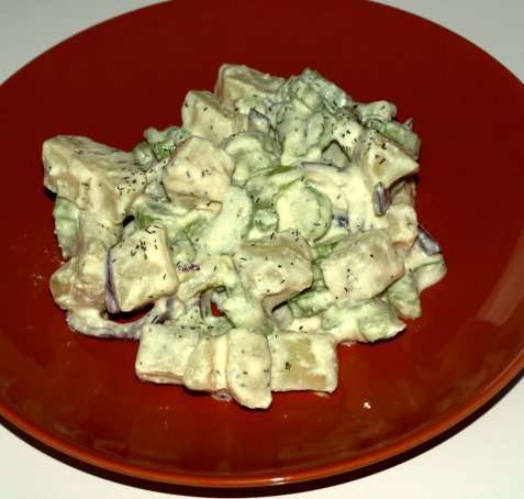 Potetsalat til middag oppskrift.